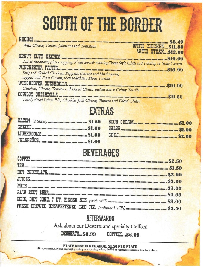 BBQ, TexMex, Steaks, Burgers & More on Winchester Cafe's Menu